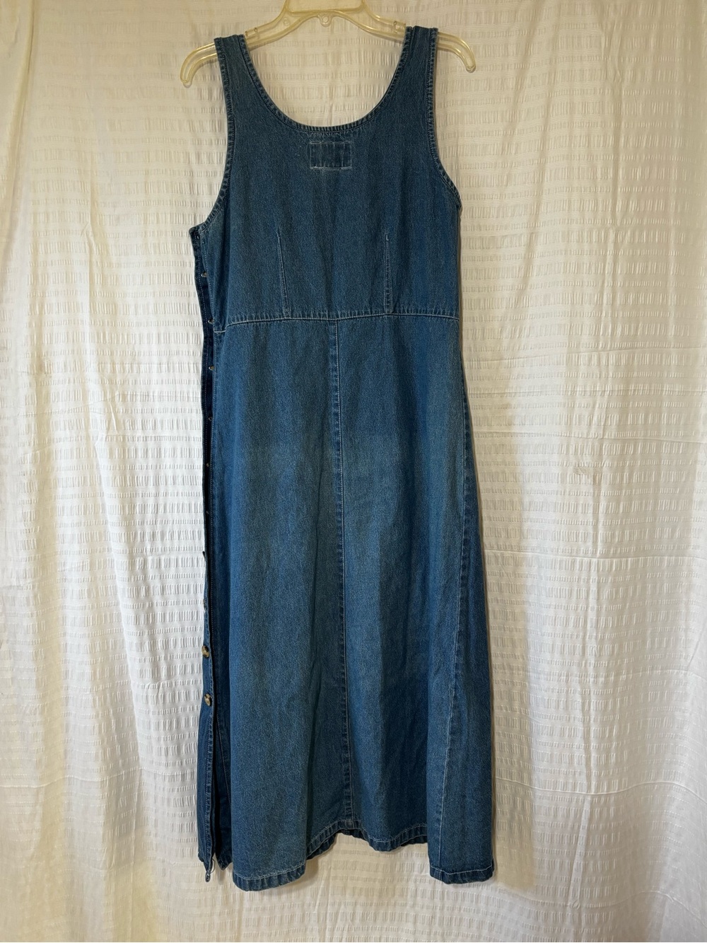 Vintage Denim Side-Button Down Sleeveless Cottagecore Cotton Maxi Dress Sz 10 - Picture 7 of 8